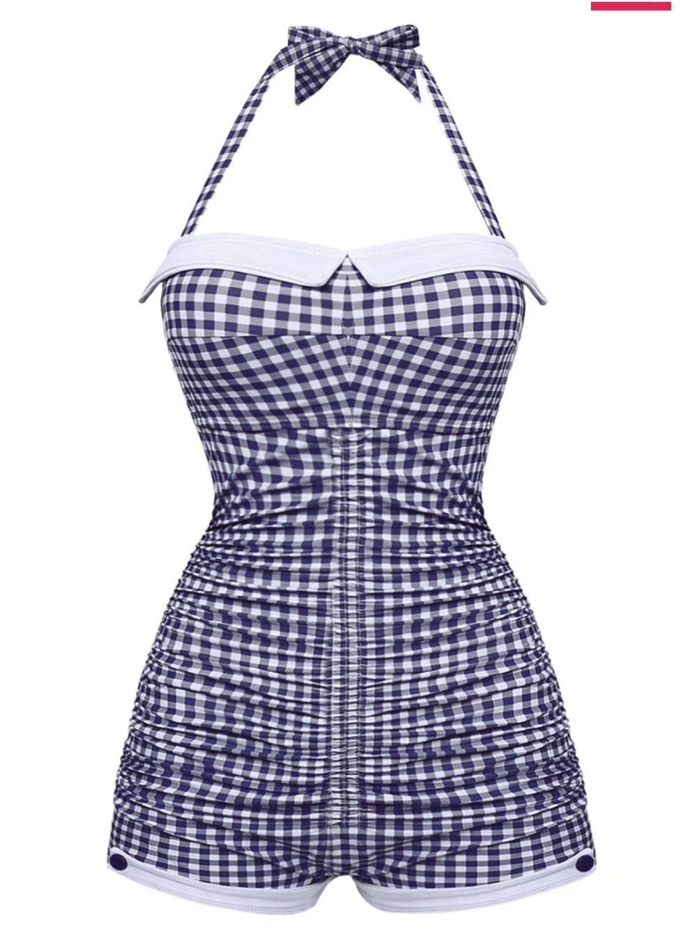GINGHAM 1950S HALTER BOWKNOT ONE-PIECE SWIMSUIT